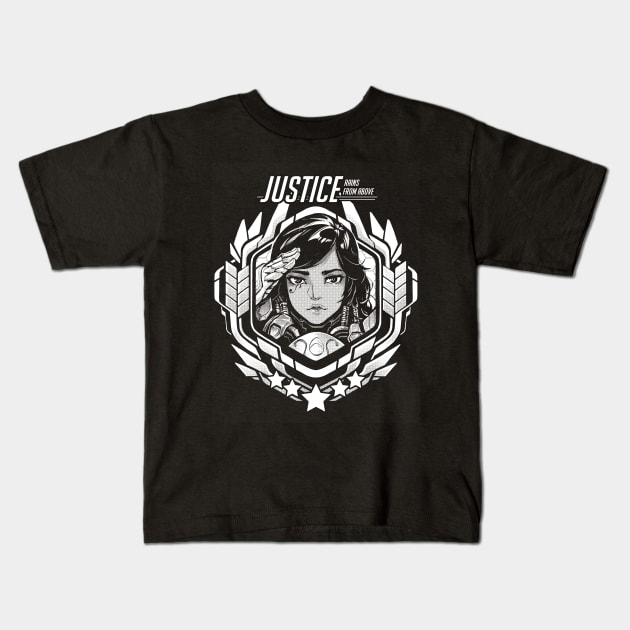 Pharah "Justice Rains From Above!" Kids T-Shirt by RobotCatArt